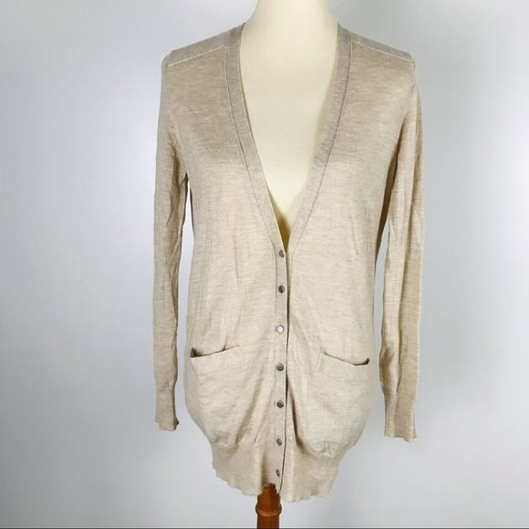 Forte Cashmere Taupe Beige Nude Tan Long Lightweight Button Up Cardigan Size XS - Picture 1 of 9